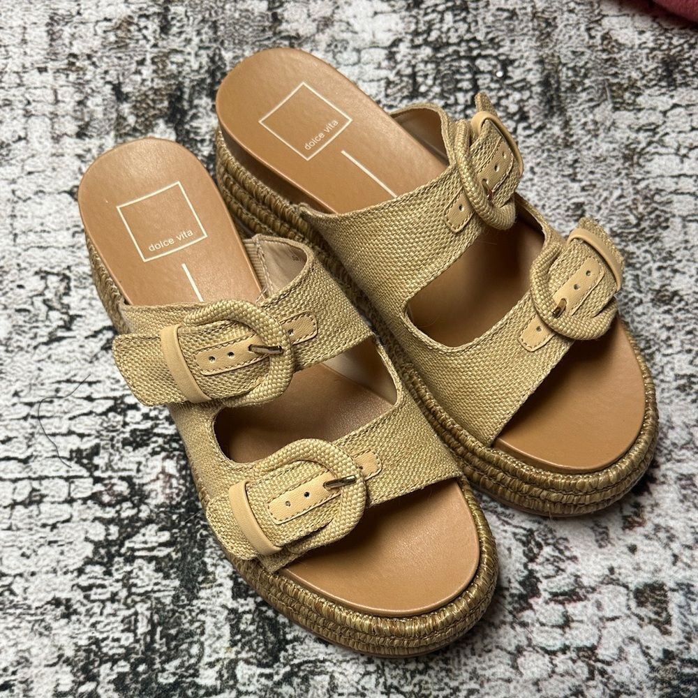 Dolce Vita Beige Espadrille Slide Sandals